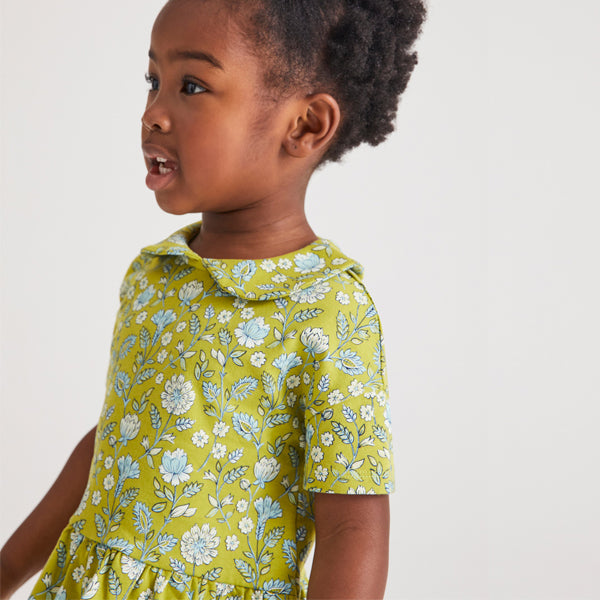 Green Floral Organic Cotton Collar Top (3mths-6yrs) - Allsport