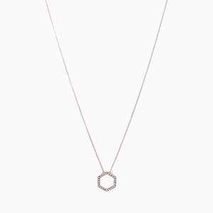 Sterling Silver Rose Gold Plated Pavé Hexagon Necklace - Allsport