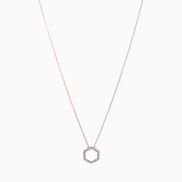 Sterling Silver Rose Gold Plated Pavé Hexagon Necklace - Allsport