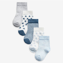 Load image into Gallery viewer, Blue Baby Socks Five Pack (0mths-2yrs)
