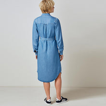 Load image into Gallery viewer, Mid Blue TENCEL™ Blend Belted Shirt Dress - Allsport
