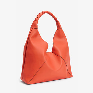 Orange Plaited Handle Hobo Bag - Allsport