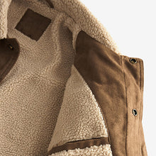 Load image into Gallery viewer, Tan Brown Faux Suede Borg Collared Trucker Jacket

