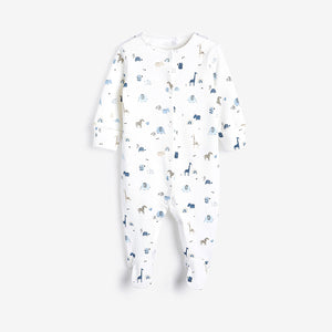 3 Pack Blue Safari Embroidered Baby Sleepsuits (0-18mths) - Allsport