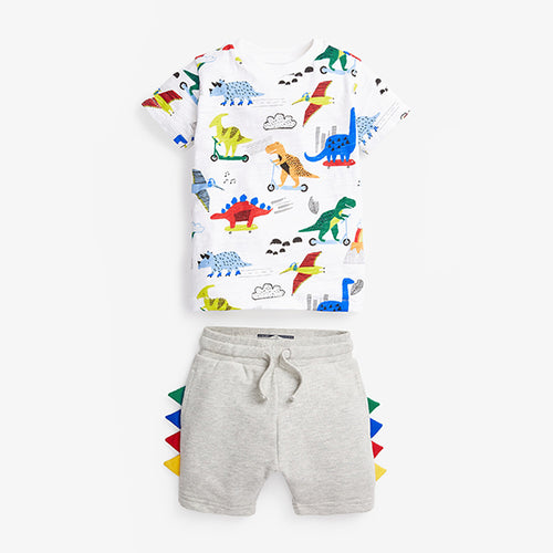 Rainbow Dino Printed T-Shirt And Shorts Set (3mths-4yrs) - Allsport