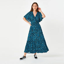 Load image into Gallery viewer, Blue Animal Ruffle Wrap Dress - Allsport
