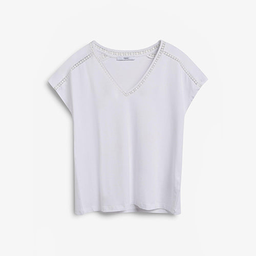 Ecru Lace Insert Short Sleeve T-Shirt - Allsport