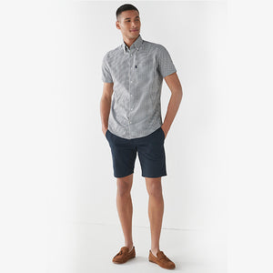 Olive/Navy Gingham Regular Fit Short Sleeve Easy Iron Button Down Oxford Shirt - Allsport