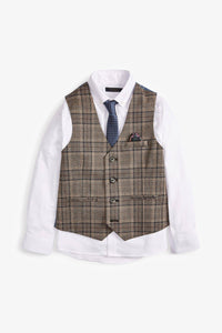 Tan Heritage Waistcoat, Shirt and Tie Set (3-12yrs) - Allsport