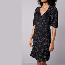 Load image into Gallery viewer, Black Spot Crepe Wrap Dress - Allsport
