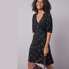Load image into Gallery viewer, Black Spot Crepe Wrap Dress - Allsport
