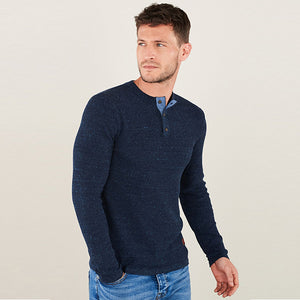 Navy Blue Henley Jumper - Allsport