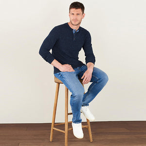 Navy Blue Henley Jumper - Allsport