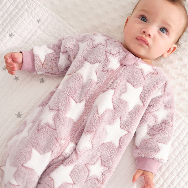 Star Pink Baby Fleece Sleepsuit (0mth - 18mths)