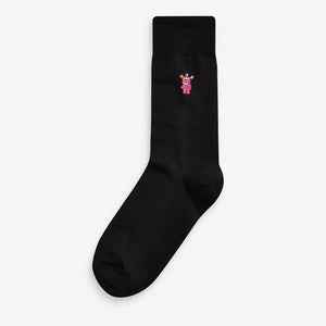 Black Bright Monster Embroidered Socks (Men) - Allsport