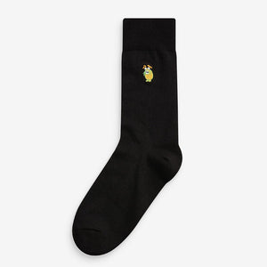 Black Bright Monster Embroidered Socks (Men) - Allsport