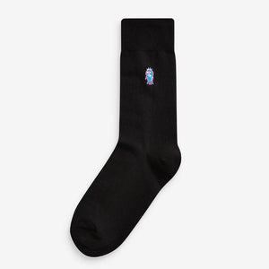 Black Bright Monster Embroidered Socks (Men) - Allsport