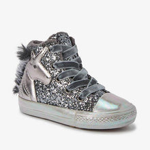 Load image into Gallery viewer, Silver Unicorn Warm Lined High Top Trainers (Younger) - Allsport
