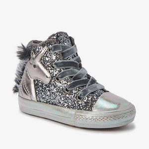 Silver Unicorn Warm Lined High Top Trainers (Younger) - Allsport