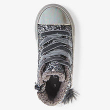 Load image into Gallery viewer, Silver Unicorn Warm Lined High Top Trainers (Younger) - Allsport
