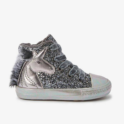 Silver Unicorn Warm Lined High Top Trainers (Younger) - Allsport