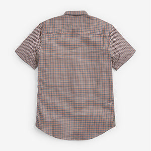Rust/Navy Short Sleeve Gingham Stretch Oxford Shirt - Allsport