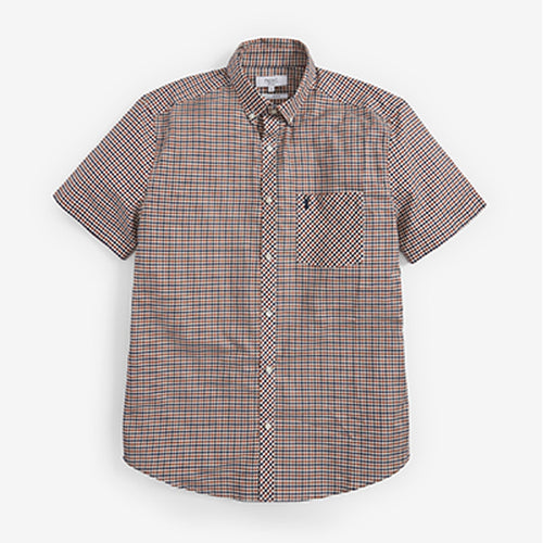 Rust/Navy Short Sleeve Gingham Stretch Oxford Shirt - Allsport