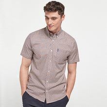 Load image into Gallery viewer, Rust/Navy Short Sleeve Gingham Stretch Oxford Shirt - Allsport
