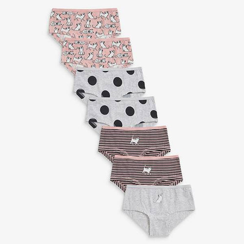 Pink/Grey 7 Pack Cat Character Hipster Briefs (2-12yrs) - Allsport