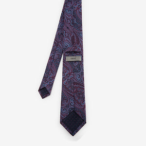 Purple Paisley Pattern Tie With Tie Clip