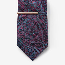 Load image into Gallery viewer, Purple Paisley Pattern Tie With Tie Clip
