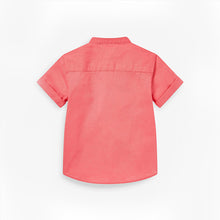 Load image into Gallery viewer, Coral Pink Short Sleeve Mint Green Linen Mix Grandad Collar Shirt (3mths-5yrs) - Allsport
