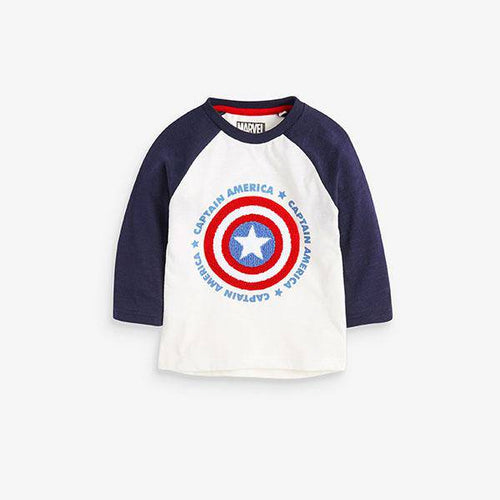 White Bouclé Captain America Long Sleeve Raglan T-Shirt (3mths-5yrs) - Allsport