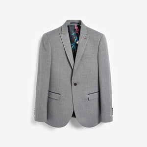 Grey Slim Fit Herringbone Suit: Jacket - Allsport