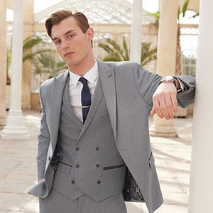 Grey Slim Fit Herringbone Suit: Jacket - Allsport