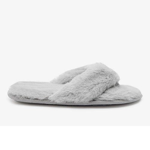 Grey Recycled Faux Fur Slippers - Allsport