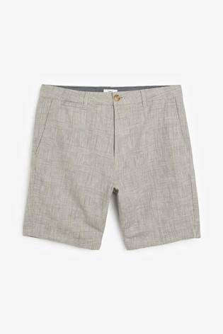 Grey Cotton Linen Check Shorts - Allsport