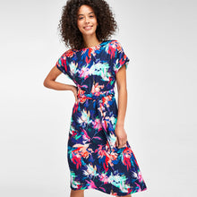 Load image into Gallery viewer, Navy Floral Print Belted Midi Dress - Allsport
