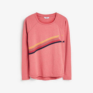 Pink Heart Stripe Raglan Long Sleeve Top - Allsport