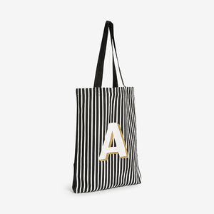 Black/White Stripe Organic Cotton Reusable Monogram Bag For Life - Allsport