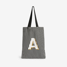 Load image into Gallery viewer, Black/White Stripe Organic Cotton Reusable Monogram Bag For Life - Allsport
