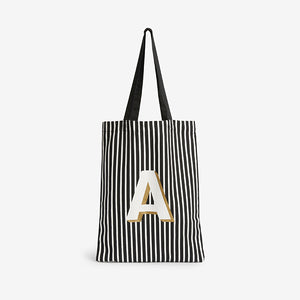 Black/White Stripe Organic Cotton Reusable Monogram Bag For Life - Allsport