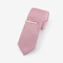 Load image into Gallery viewer, Pink Geometric Slim Tie With Tie Clip - Allsport
