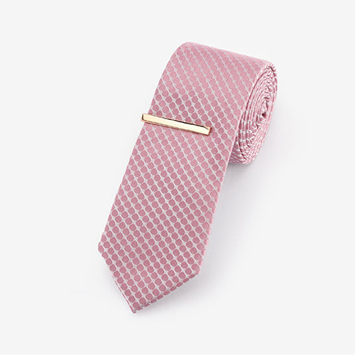 Pink Geometric Slim Tie With Tie Clip - Allsport