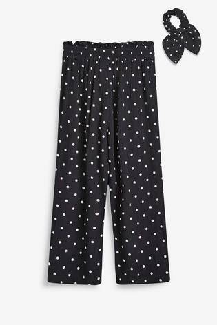 Monochrome Culotte Trousers With Hair Tie - Allsport