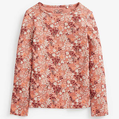 Rust Floral Long Sleeve Ribbed Top (3-12yrs) - Allsport