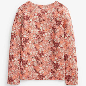 Rust Floral Long Sleeve Ribbed Top (3-12yrs) - Allsport