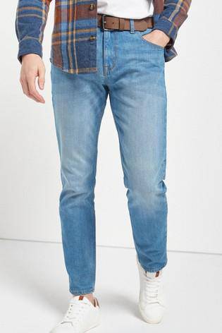 Bright Blue Slim Fit Belted Jeans With Stretch - Allsport