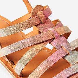Rainbow Shimmer Leather Strappy Sandals (Older Girls) - Allsport
