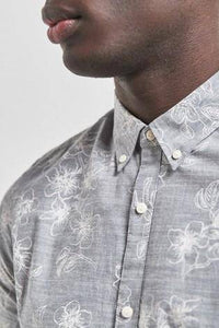 Grey Slim Fit Floral Print Shirt - Allsport